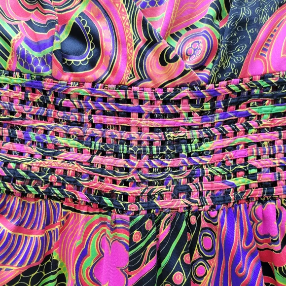 Vintage 70s 80s Vibrant Print Genie Artsy Multicolor Wide Leg Jumpsuit Sz Small - Picture 5 of 16